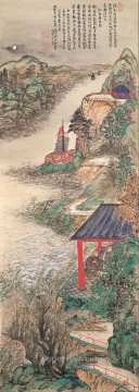 abe no nakamaro writing nostalgic poem while moon viewing 1918 Tomioka Tessai Japanese Oil Paintings
